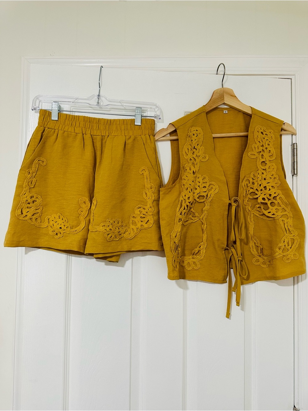 Mustard Yellow Embroidered Shorts & Vest Set